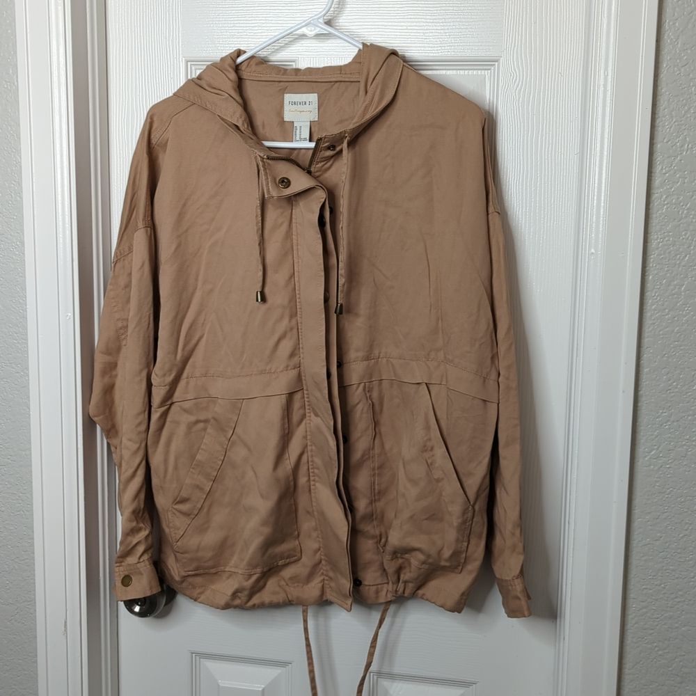 Forever 21 Hooded Beige Jacket Size M